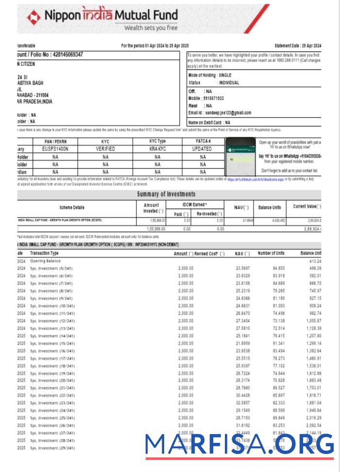 Blank India Nippon bank statement word download for verification
